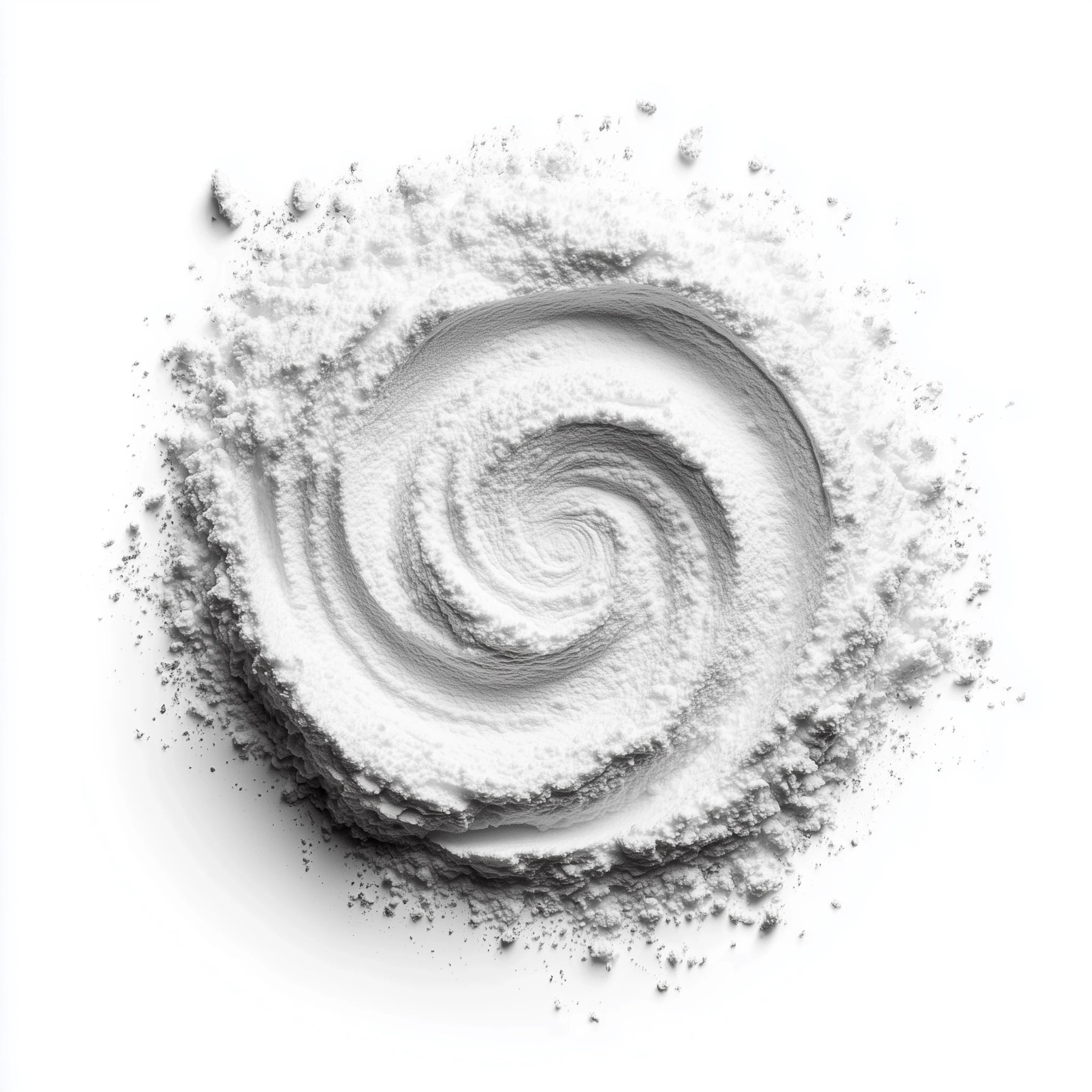 A top-down image of white powder on a white background.
