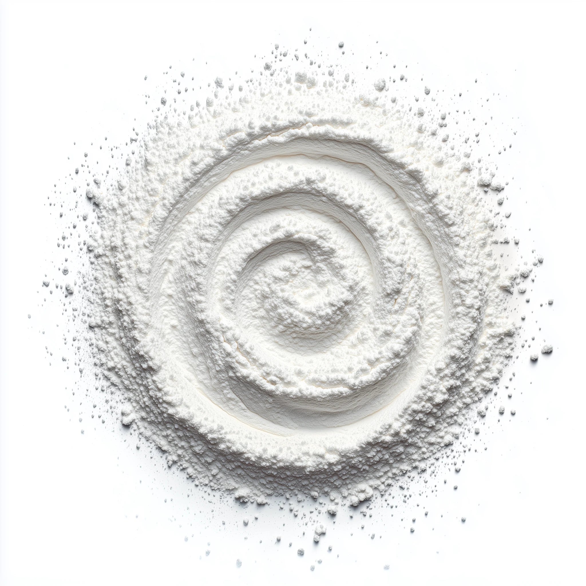 A top-down image of white powder on a white background.