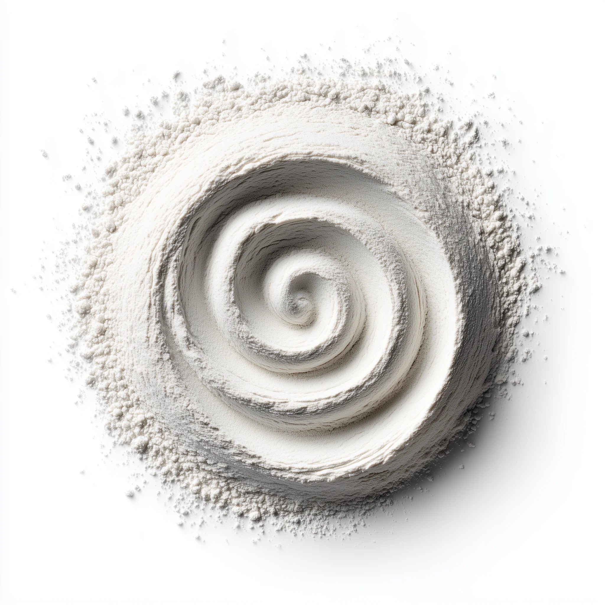 A top-down image of white powder on a white background.