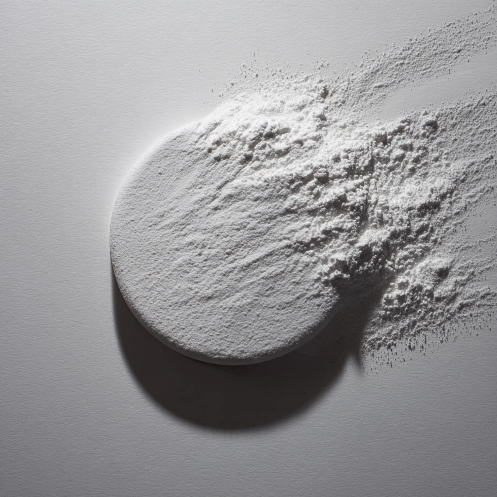 white powder formed in the shape of a circle on a white background