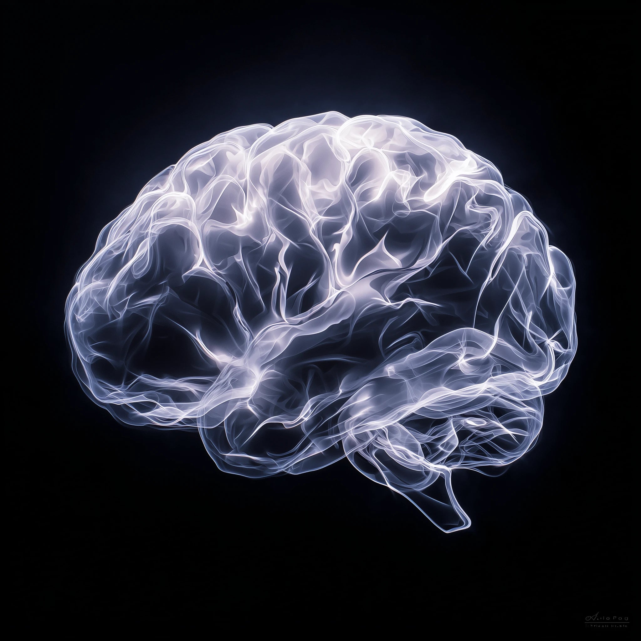 Digital representation of a brain and brain waves with a black background